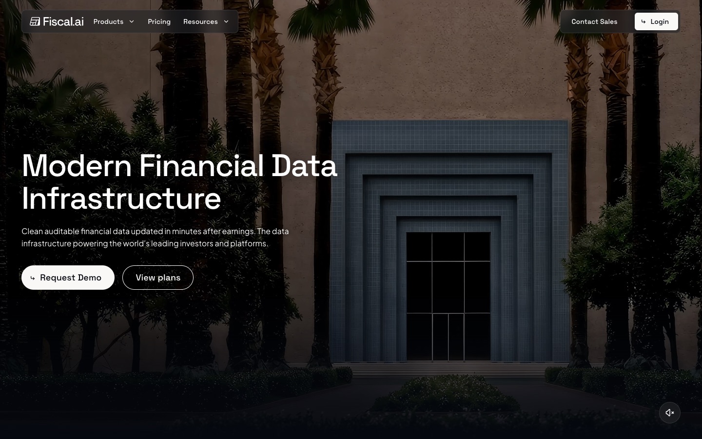 Fiscal.ai homepage emphasizing modern financial data infrastructure and auditable earnings data